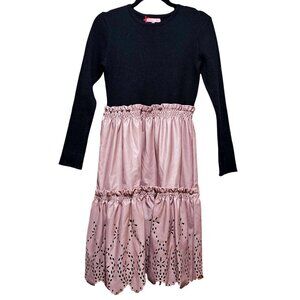 Melange Girl Long-Sleeve Black & Pink Dress With Eyelet Design Size 18
